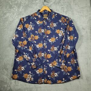 Johnny Bigg Shirt Mens 4XL Blue Floral Button Down Long Sleeve Cotton